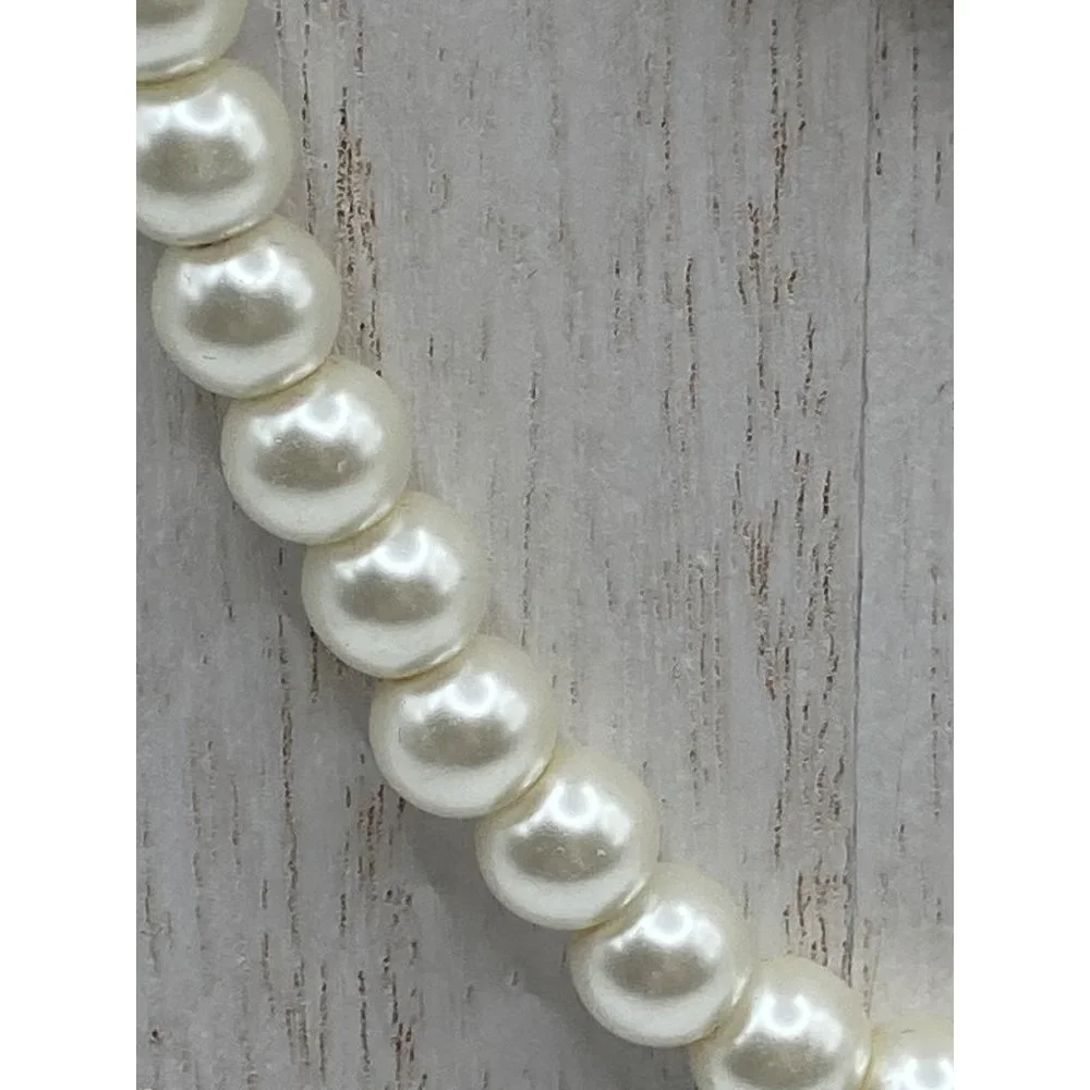 Long Single strand‎ White Glass Faux Pearls 42